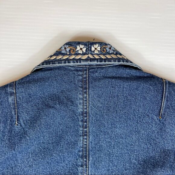 Vintage Signature Gordon & James Blue Denim Blazer Embroidered Lapels Women's M - Picture 4 of 9